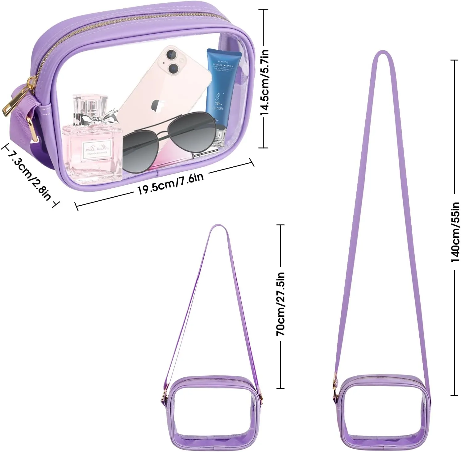 MOMSIV Clear Bag, Stadium Approved Clear Bags with Adjustable Strap Clear Stadium Bag for Women Men Concerts Sports