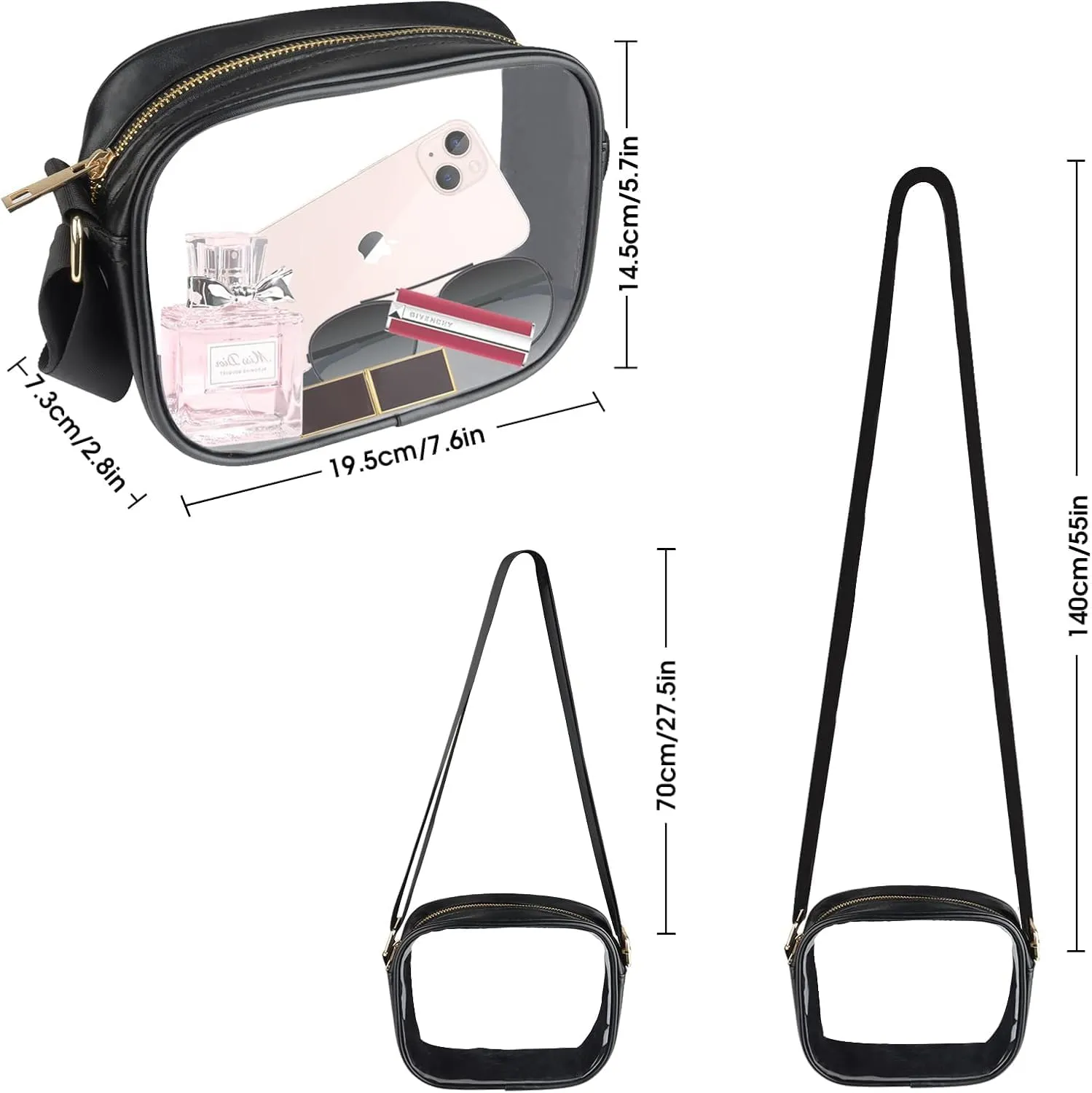 MOMSIV Clear Bag, Stadium Approved Clear Bags with Adjustable Strap Clear Stadium Bag for Women Men Concerts Sports