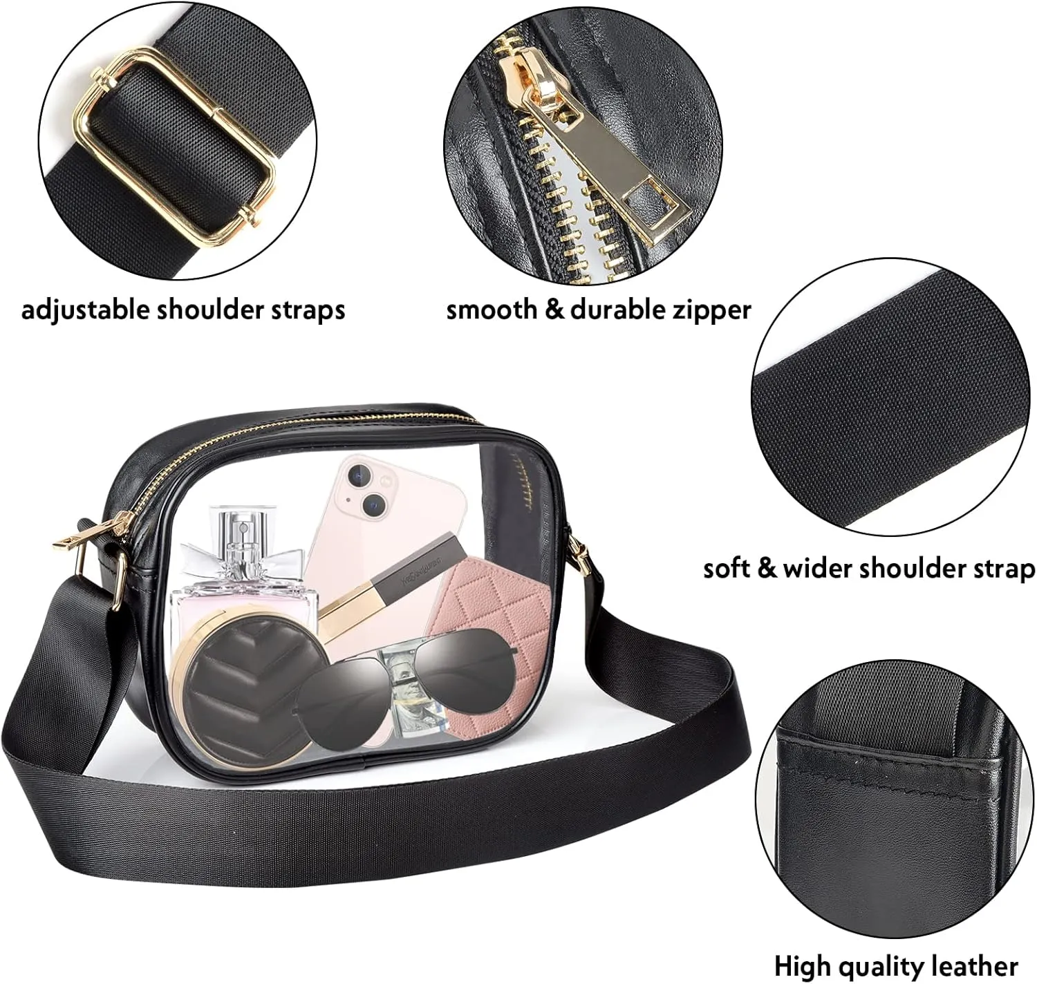 MOMSIV Clear Bag, Stadium Approved Clear Bags with Adjustable Strap Clear Stadium Bag for Women Men Concerts Sports