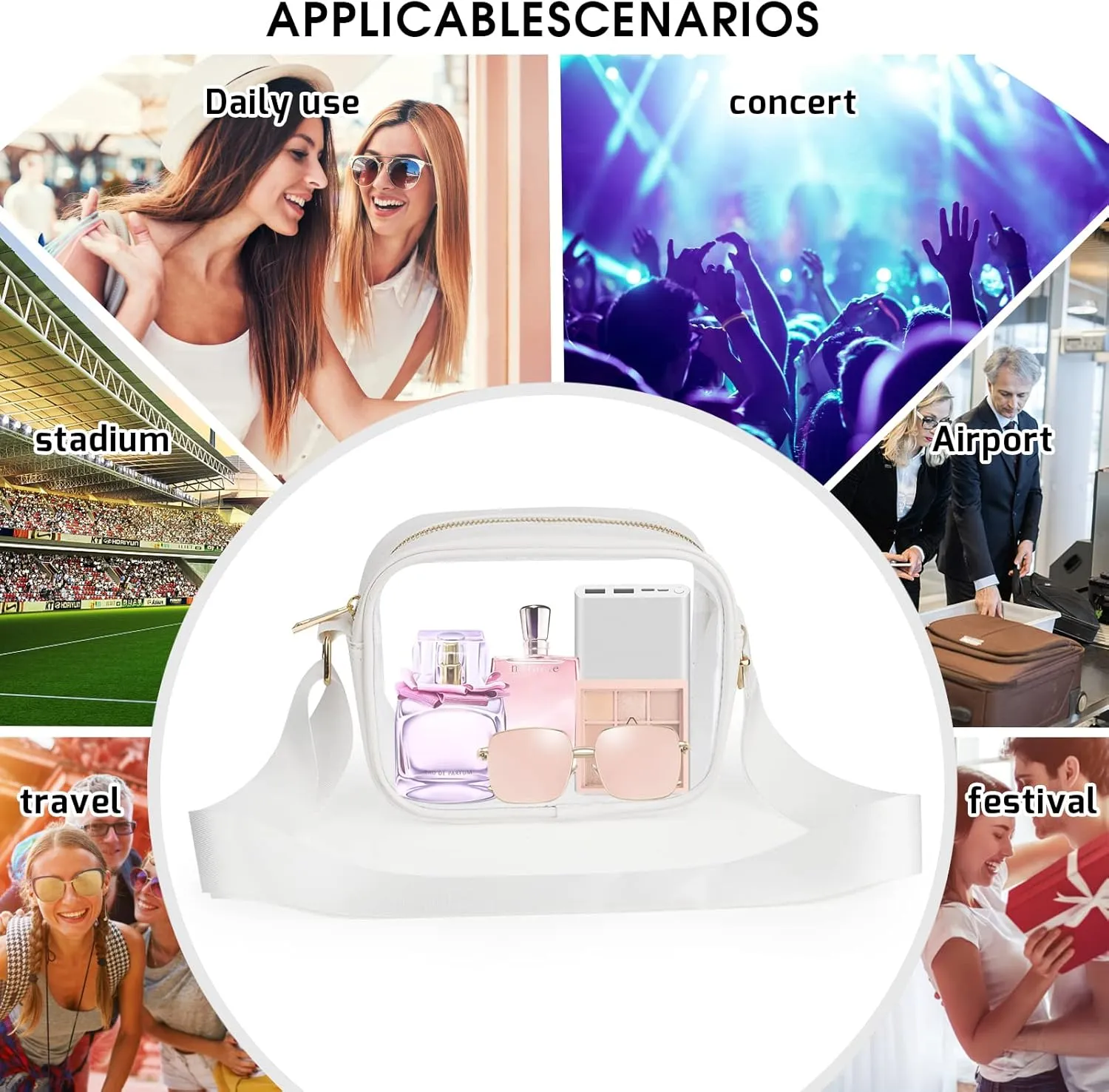 MOMSIV Clear Bag, Stadium Approved Clear Bags with Adjustable Strap Clear Stadium Bag for Women Men Concerts Sports