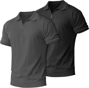 Muscle Polo Shirts for Men Slim Fit Textured Knit Polo Shirts Short Sleeve Mens Collared Shirts Casual Stylish