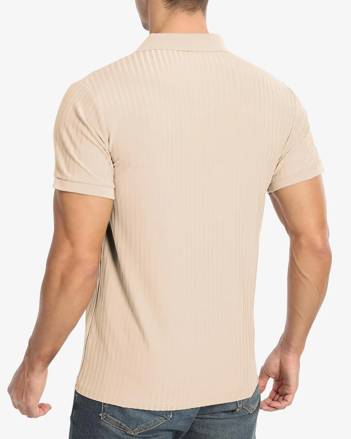 Muscle Polo Shirts for Men Slim Fit Textured Knit Polo Shirts Short Sleeve Mens Collared Shirts Casual Stylish