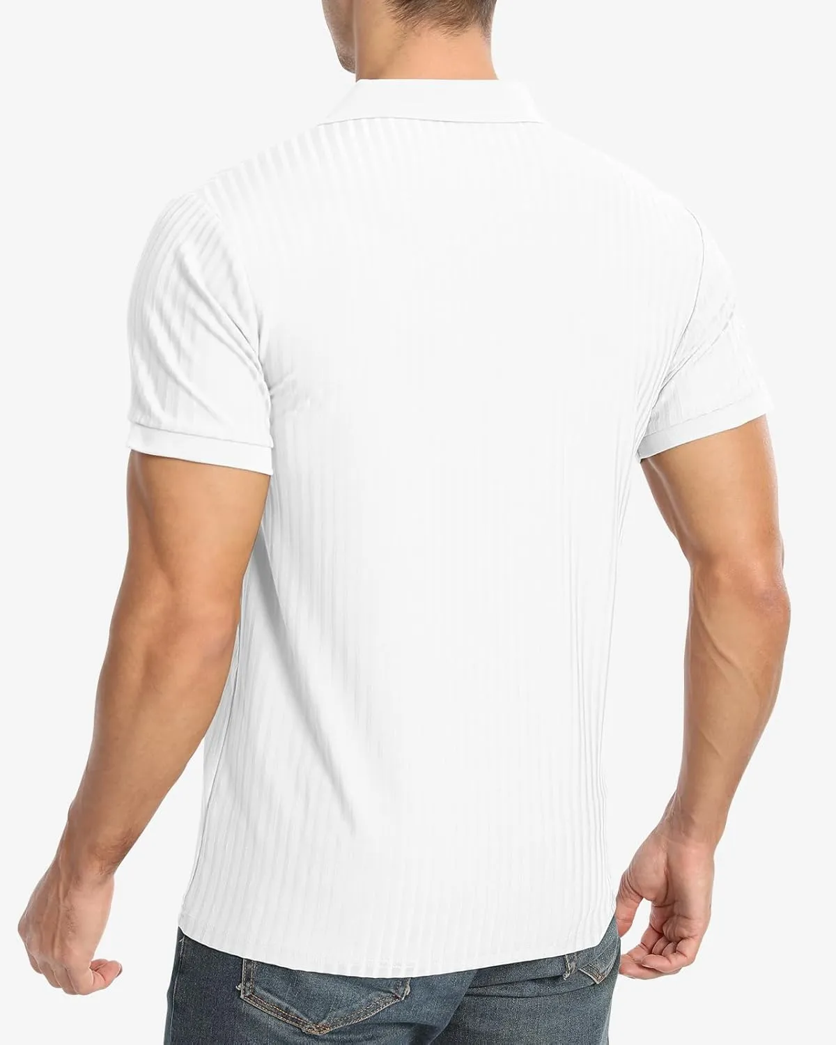 Muscle Polo Shirts for Men Slim Fit Textured Knit Polo Shirts Short Sleeve Mens Collared Shirts Casual Stylish