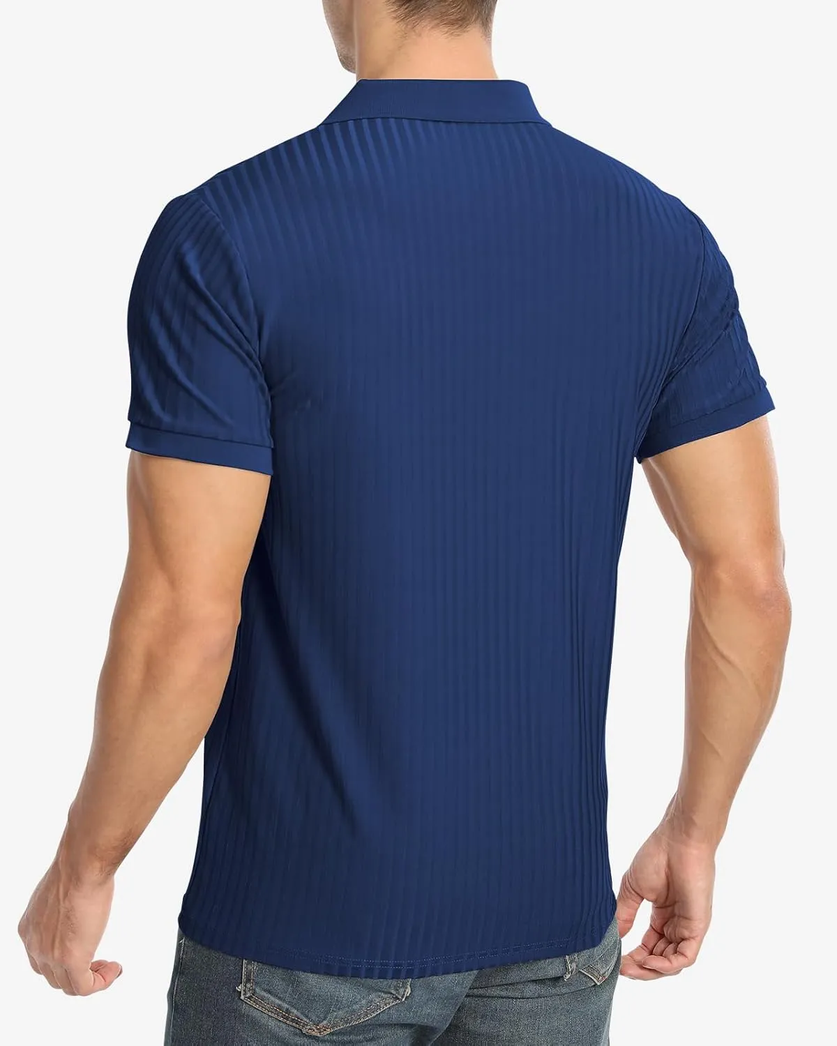 Muscle Polo Shirts for Men Slim Fit Textured Knit Polo Shirts Short Sleeve Mens Collared Shirts Casual Stylish