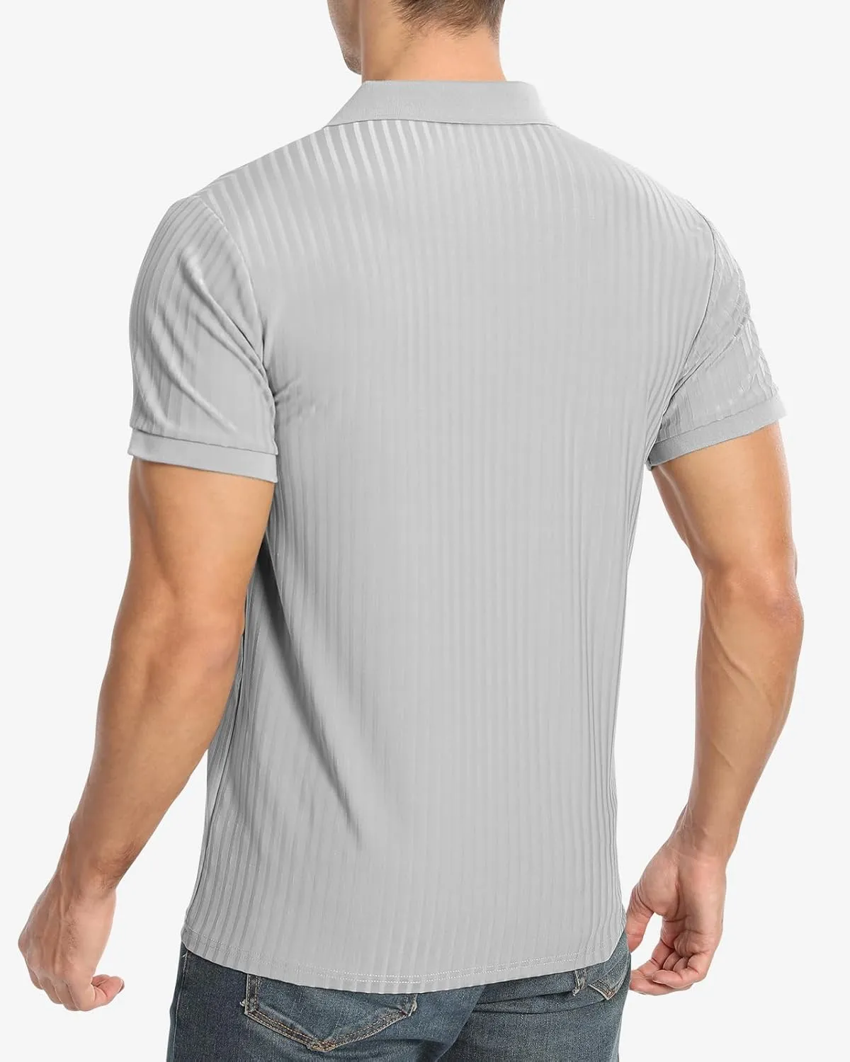 Muscle Polo Shirts for Men Slim Fit Textured Knit Polo Shirts Short Sleeve Mens Collared Shirts Casual Stylish