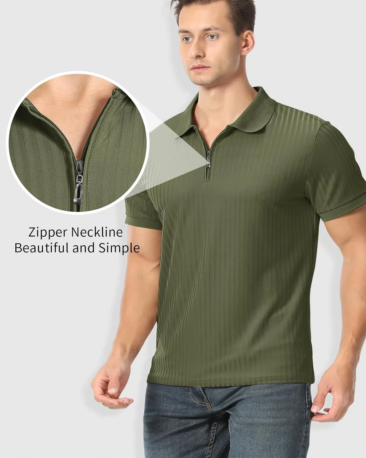 Muscle Polo Shirts for Men Slim Fit Textured Knit Polo Shirts Short Sleeve Mens Collared Shirts Casual Stylish