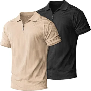 Muscle Polo Shirts for Men Slim Fit Textured Knit Polo Shirts Short Sleeve Mens Collared Shirts Casual Stylish