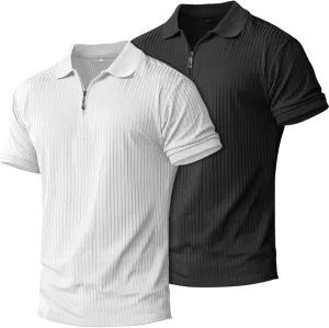 Muscle Polo Shirts for Men Slim Fit Textured Knit Polo Shirts Short Sleeve Mens Collared Shirts Casual Stylish