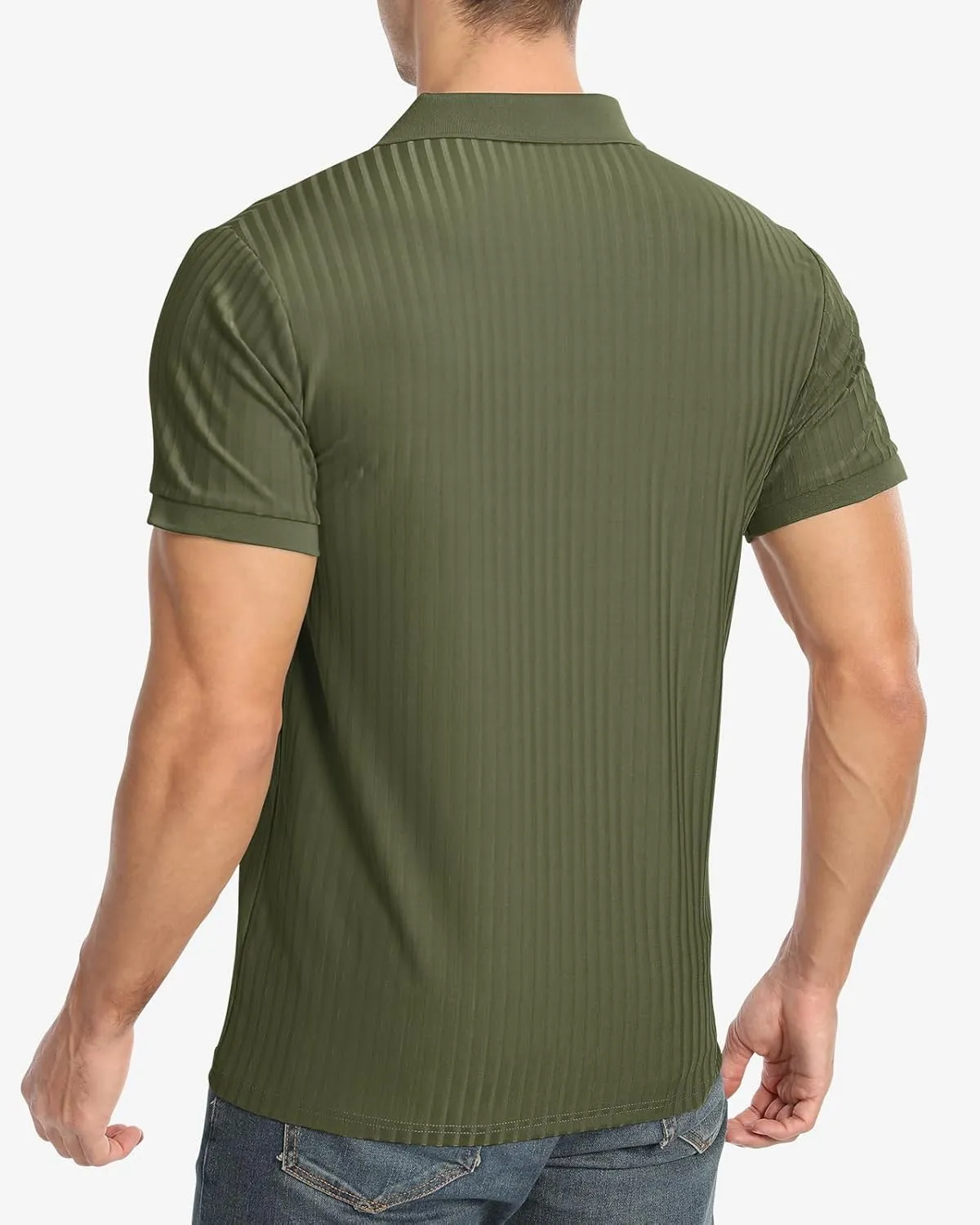 Muscle Polo Shirts for Men Slim Fit Textured Knit Polo Shirts Short Sleeve Mens Collared Shirts Casual Stylish