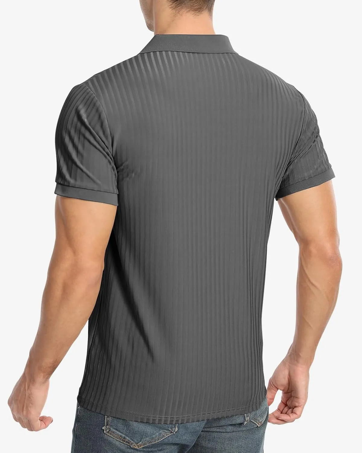 Muscle Polo Shirts for Men Slim Fit Textured Knit Polo Shirts Short Sleeve Mens Collared Shirts Casual Stylish