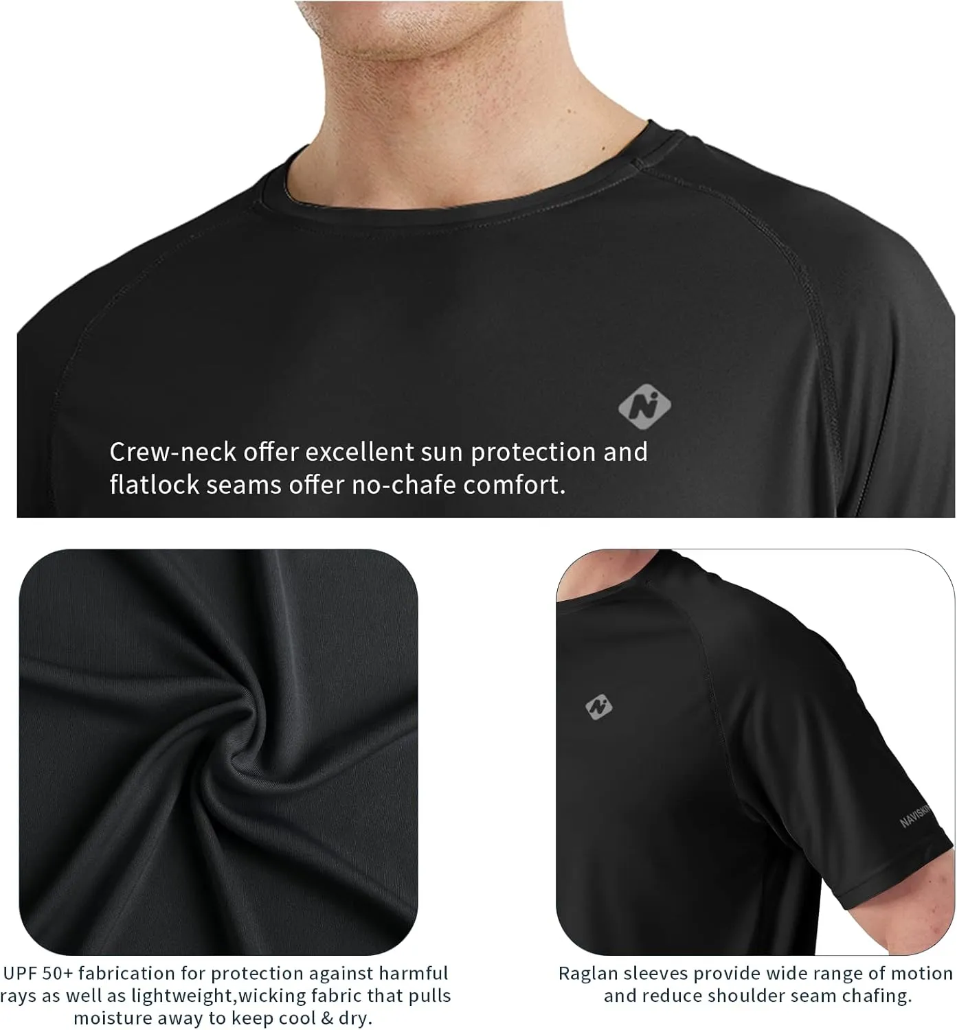 NAVISKIN Men's Rash Guard Shirts Swim Shirts UPF 50  UV Sun Protection Long Sleeve Shirts Lightweight Quick Dry