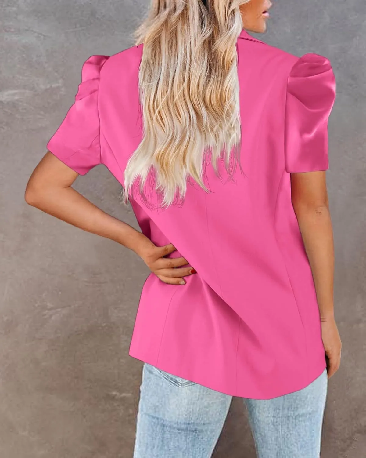 Newffr Womens Summer Blazers Casual Short Puff Sleeve Open Front Office Blazers Bussiness Jackets Work Suit