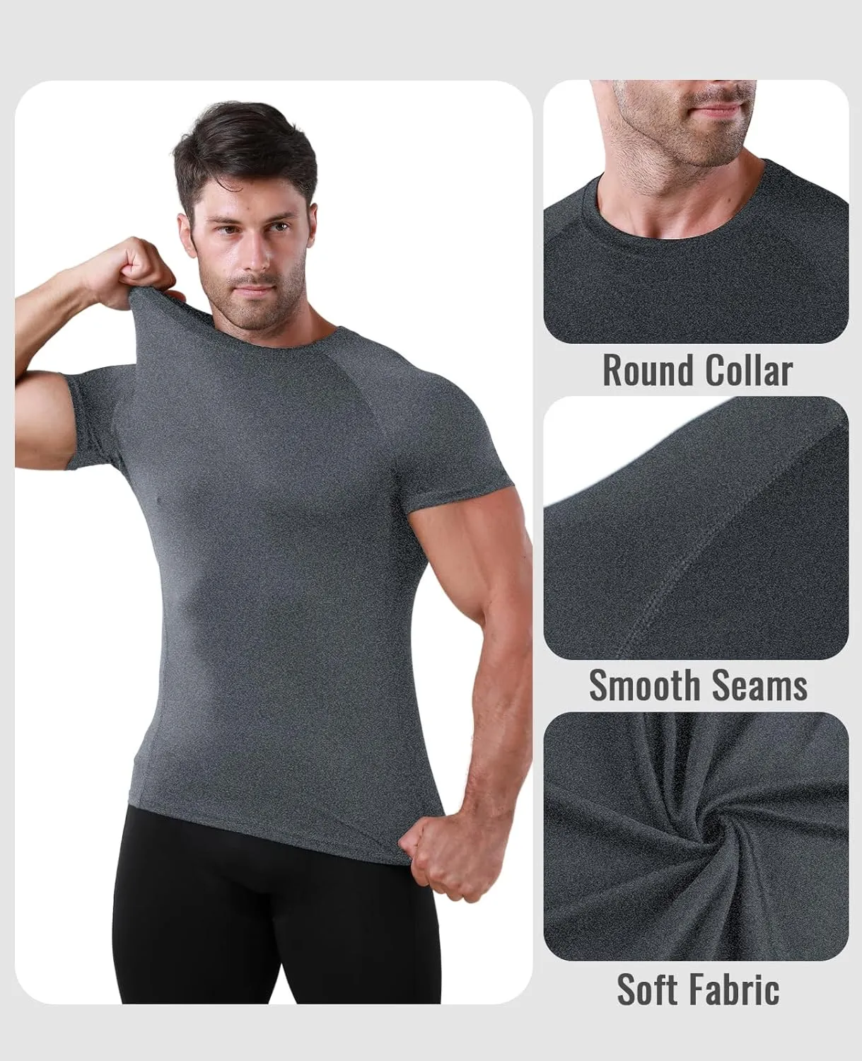 Niksa Men's Compression Shirts, Compression Shirts for Men Short Sleeve Athletic, Quick Dry Workout T Shirts Base Undershirt