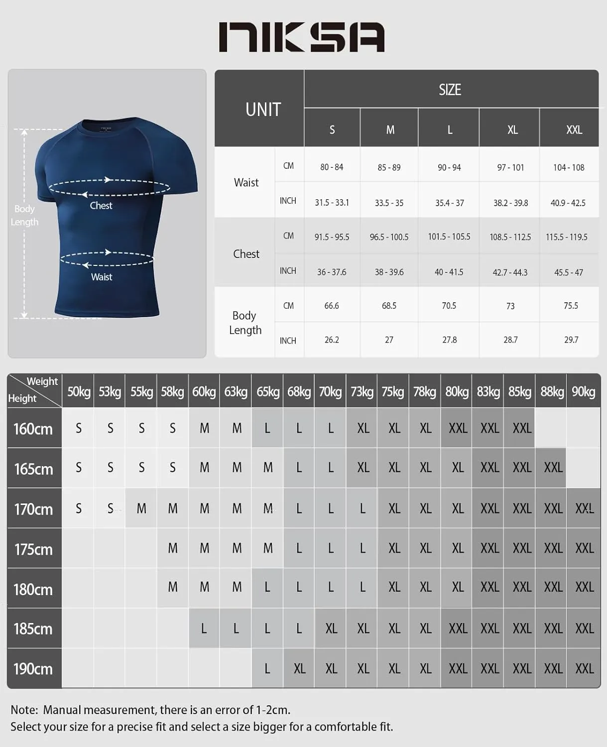 Niksa Men's Compression Shirts, Compression Shirts for Men Short Sleeve Athletic, Quick Dry Workout T Shirts Base Undershirt