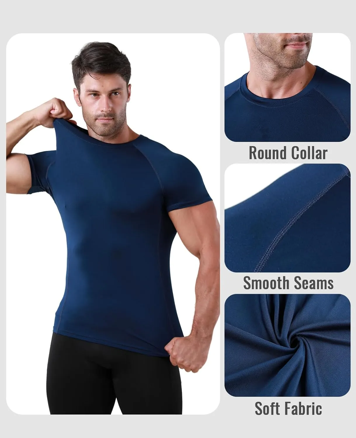 Niksa Men's Compression Shirts, Compression Shirts for Men Short Sleeve Athletic, Quick Dry Workout T Shirts Base Undershirt