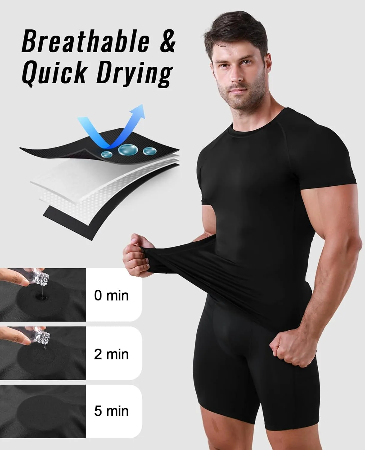 Niksa Men's Compression Shirts, Compression Shirts for Men Short Sleeve Athletic, Quick Dry Workout T Shirts Base Undershirt