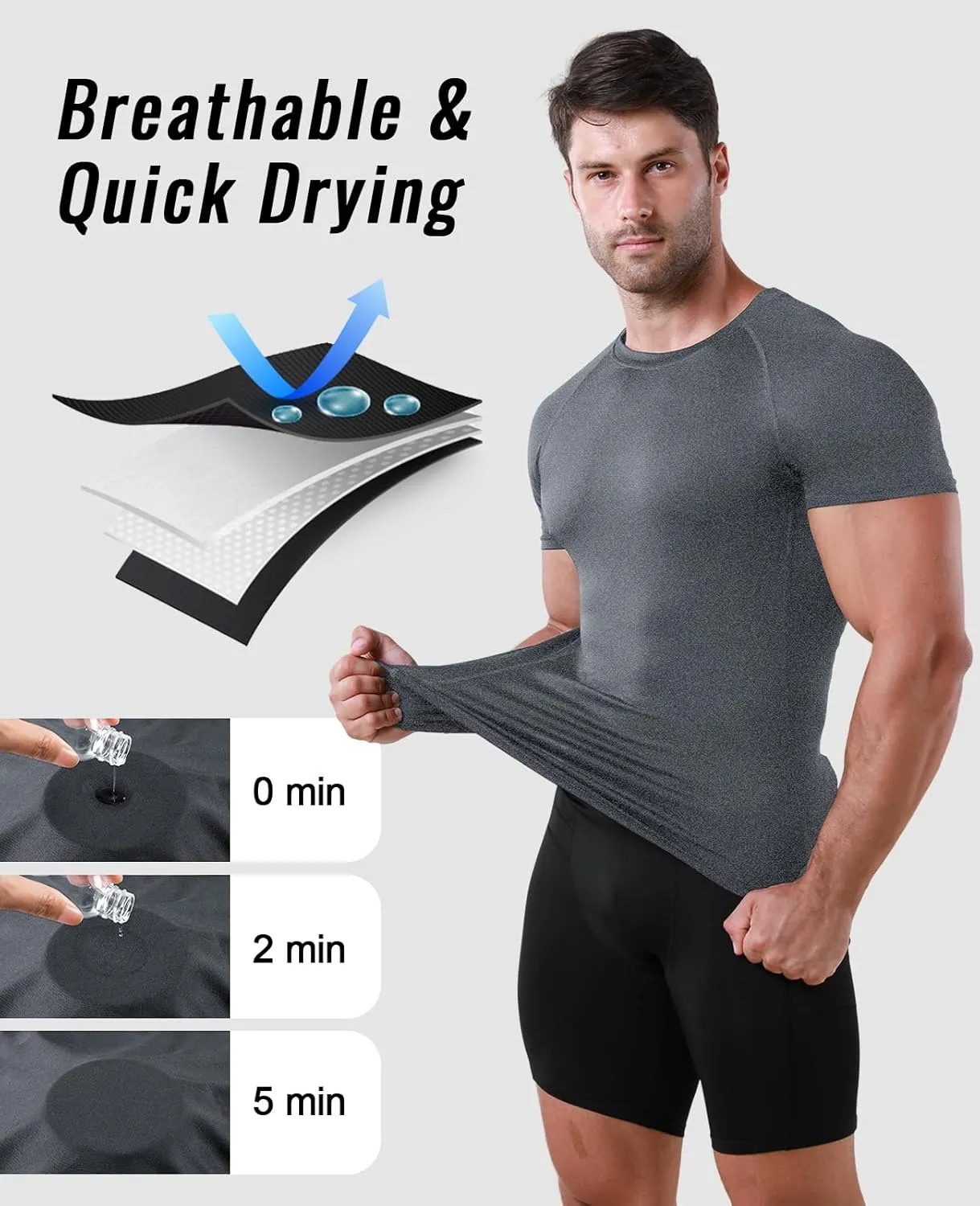 Niksa Men's Compression Shirts, Compression Shirts for Men Short Sleeve Athletic, Quick Dry Workout T Shirts Base Undershirt