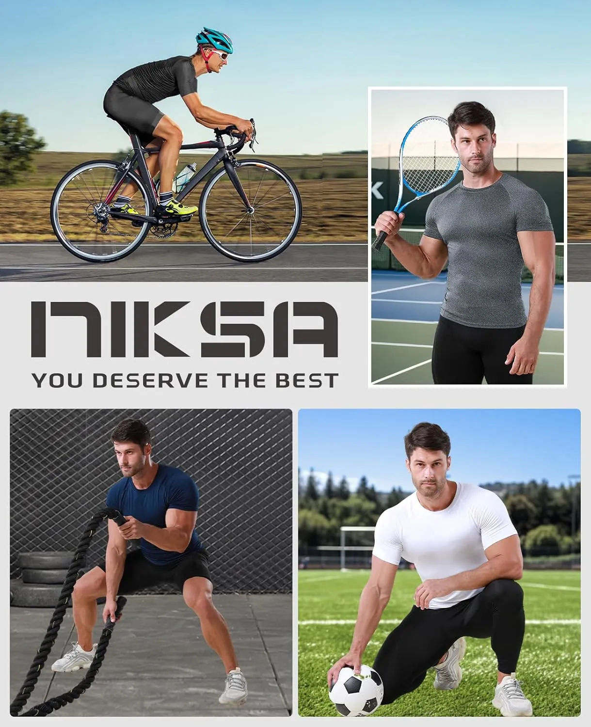 Niksa Men's Compression Shirts, Compression Shirts for Men Short Sleeve Athletic, Quick Dry Workout T Shirts Base Undershirt