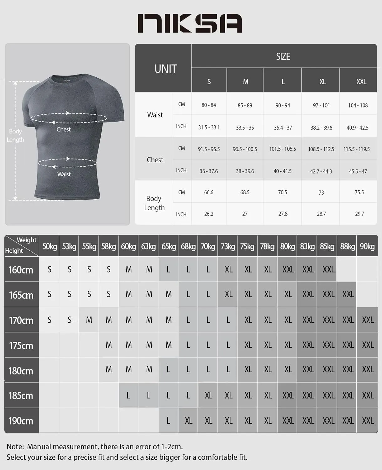 Niksa Men's Compression Shirts, Compression Shirts for Men Short Sleeve Athletic, Quick Dry Workout T Shirts Base Undershirt