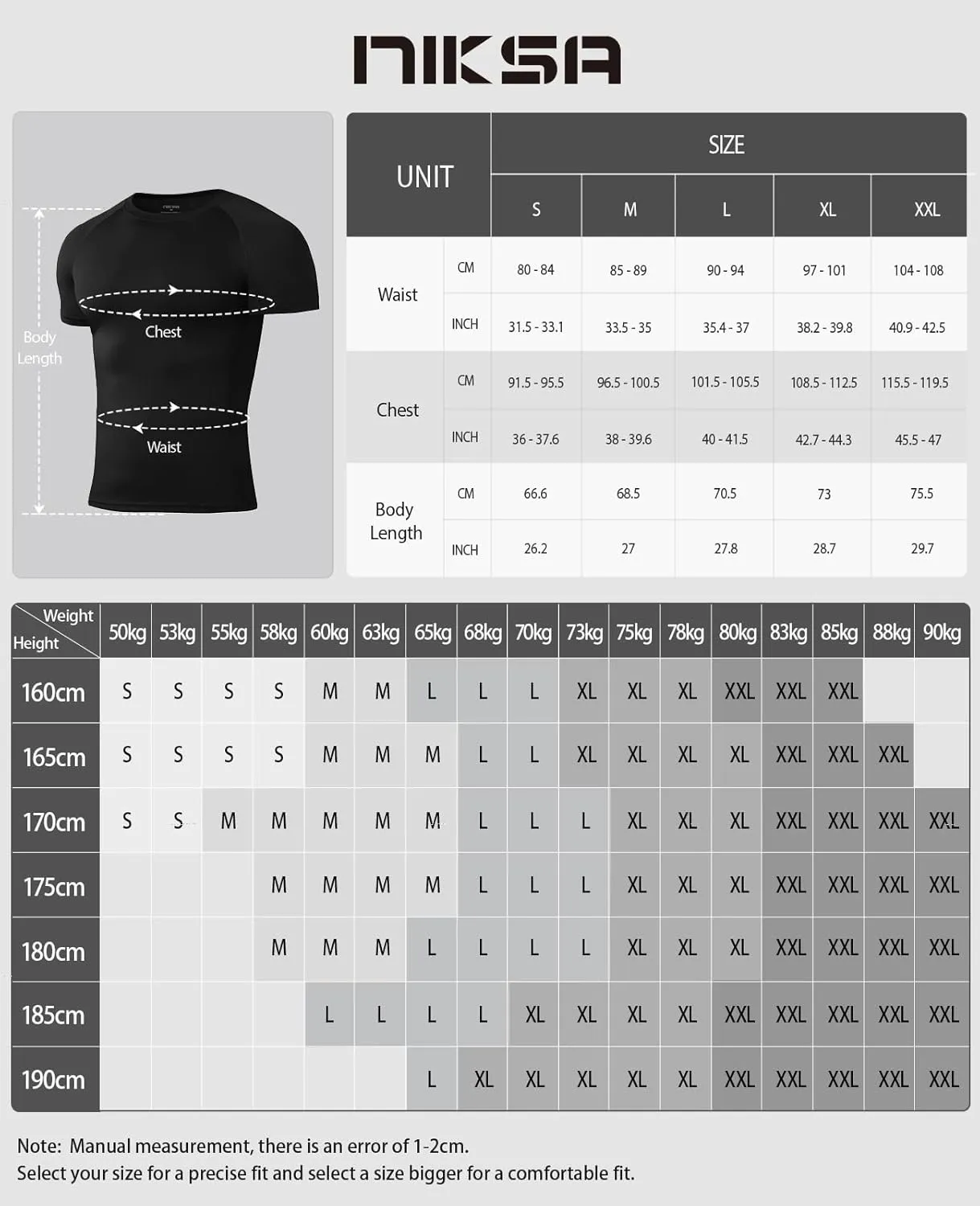Niksa Men's Compression Shirts, Compression Shirts for Men Short Sleeve Athletic, Quick Dry Workout T Shirts Base Undershirt