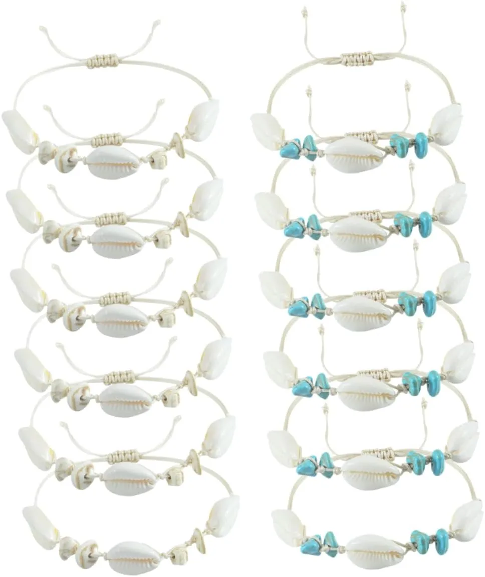 NOLITOY Elegant Shell Bracelet Anklet Set 12 Pieces Braided String Jewelry for Women Stretchy Beach Accessory