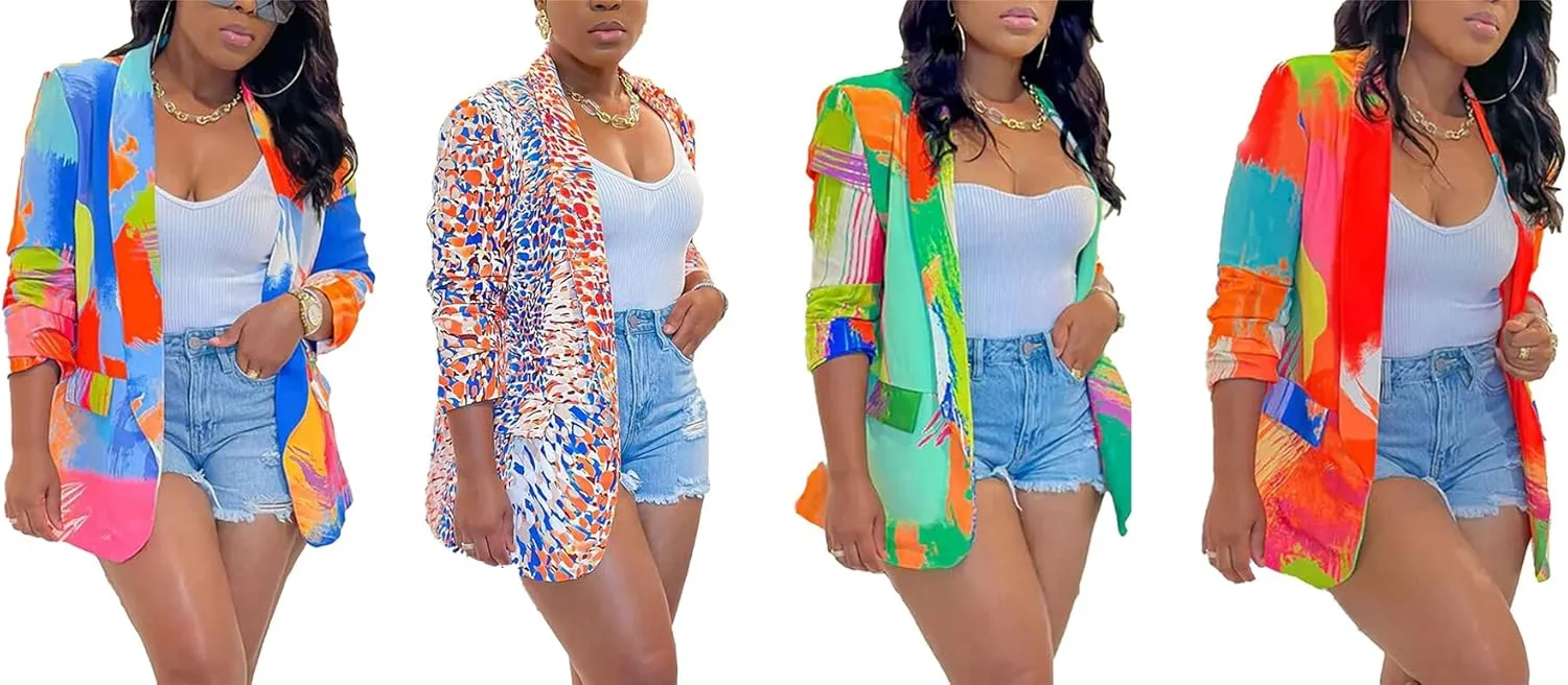 NRTHYE Womens Casual Blazer Jacket Multicolor Long Sleeve Open Front Work Office Blazer Jacket