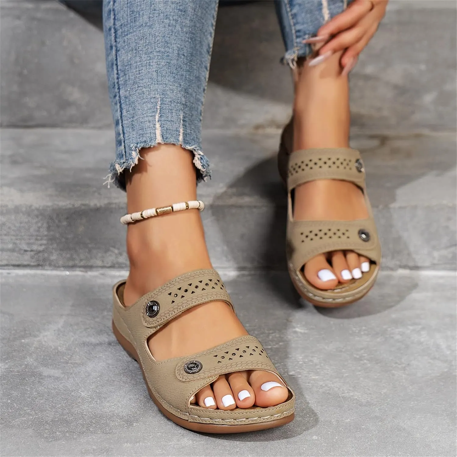 Orthopedic Dressy Womens Wedge Sandals Summer Women Ladies Sandals Strap Flat Ankle Roman Casual Shoes Beach Sandals for Woman Ladies Black Sandals Orthopedic Sneakers for Women Sandals Women Black