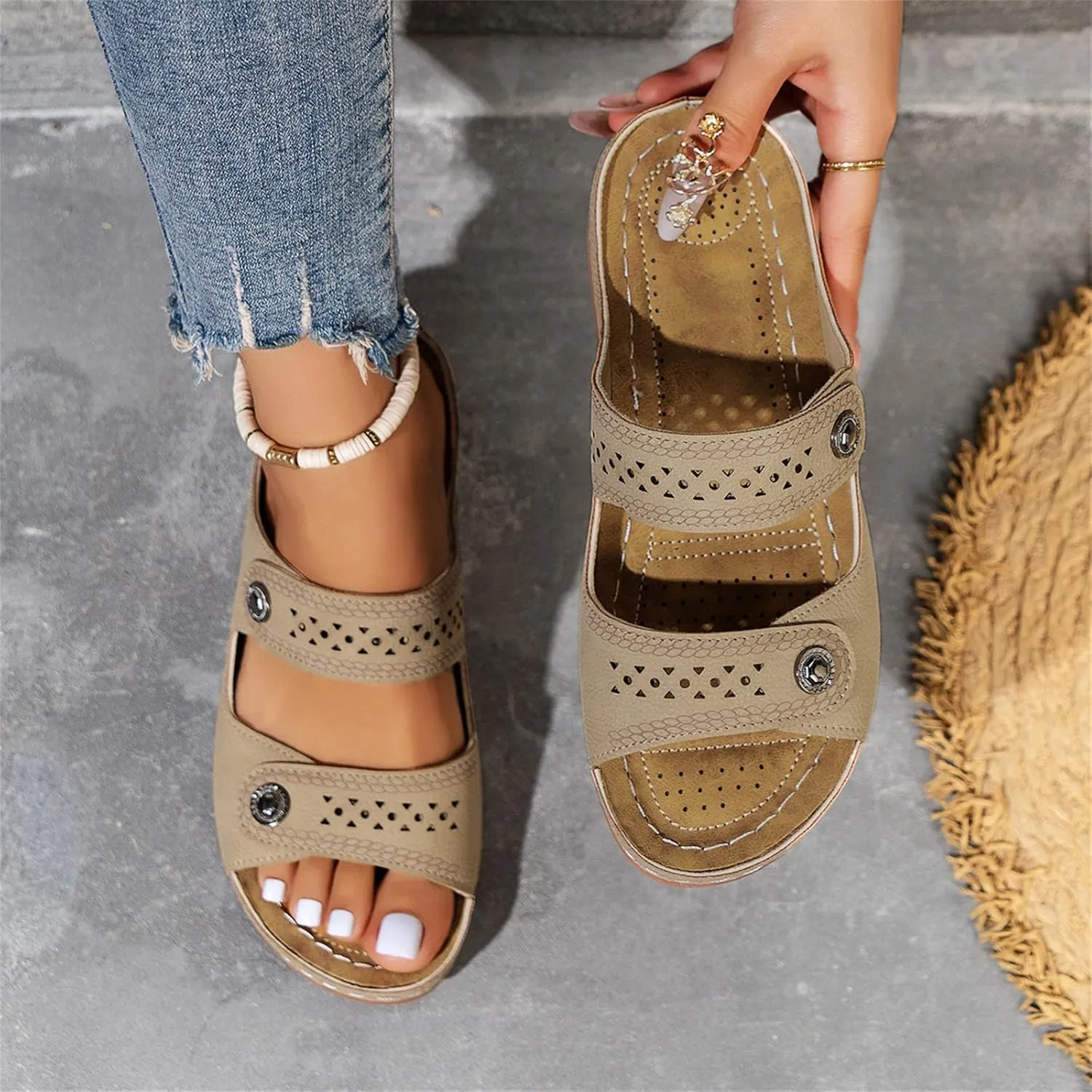 Orthopedic Dressy Womens Wedge Sandals Summer Women Ladies Sandals Strap Flat Ankle Roman Casual Shoes Beach Sandals for Woman Ladies Black Sandals Orthopedic Sneakers for Women Sandals Women Black