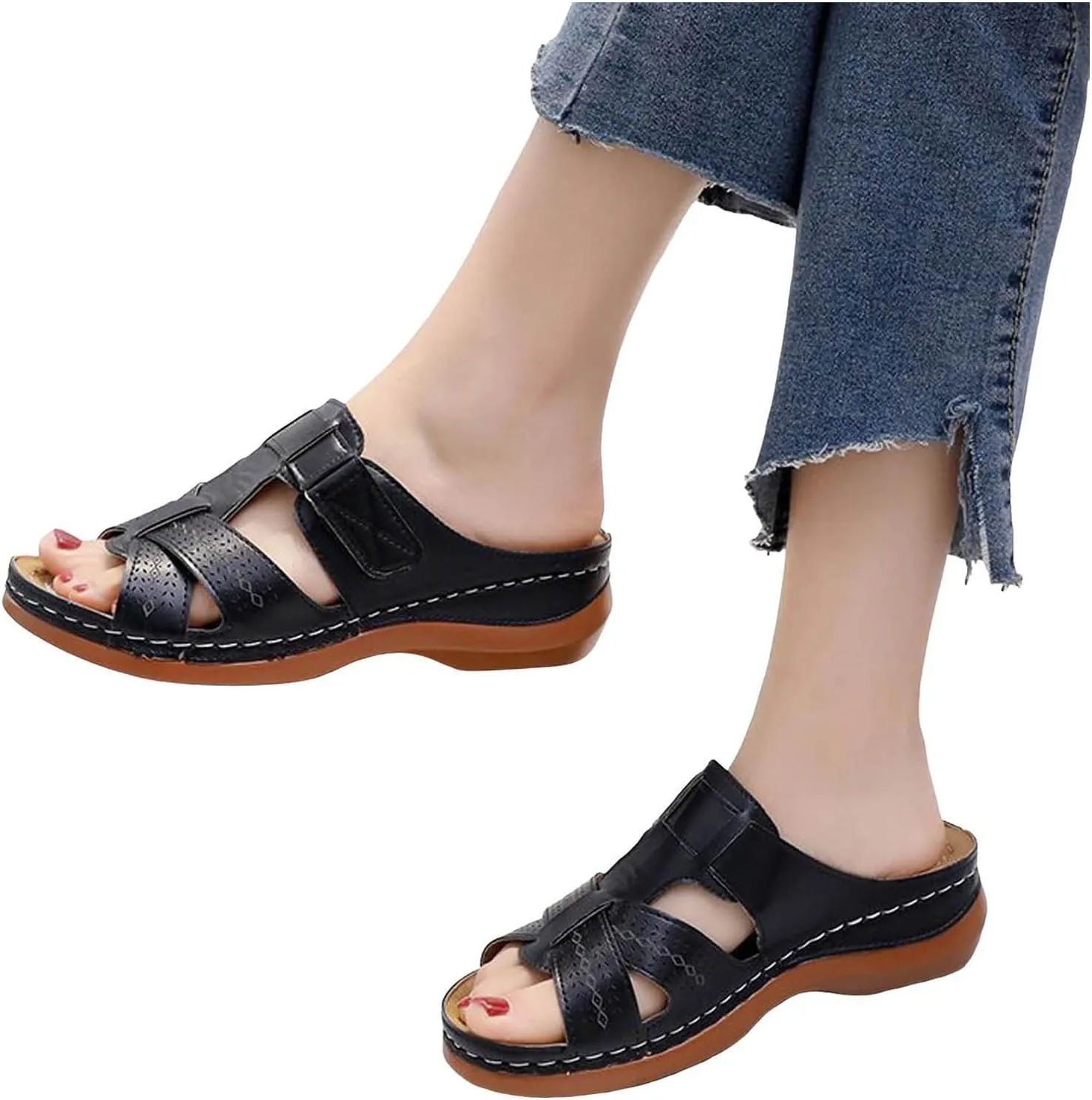 Orthopedic Sandals with Arch Support for Women Wedge Sandals Comfortable Walking Cushion Footbed Platform Dressy Summer Slip on Casual Shoes