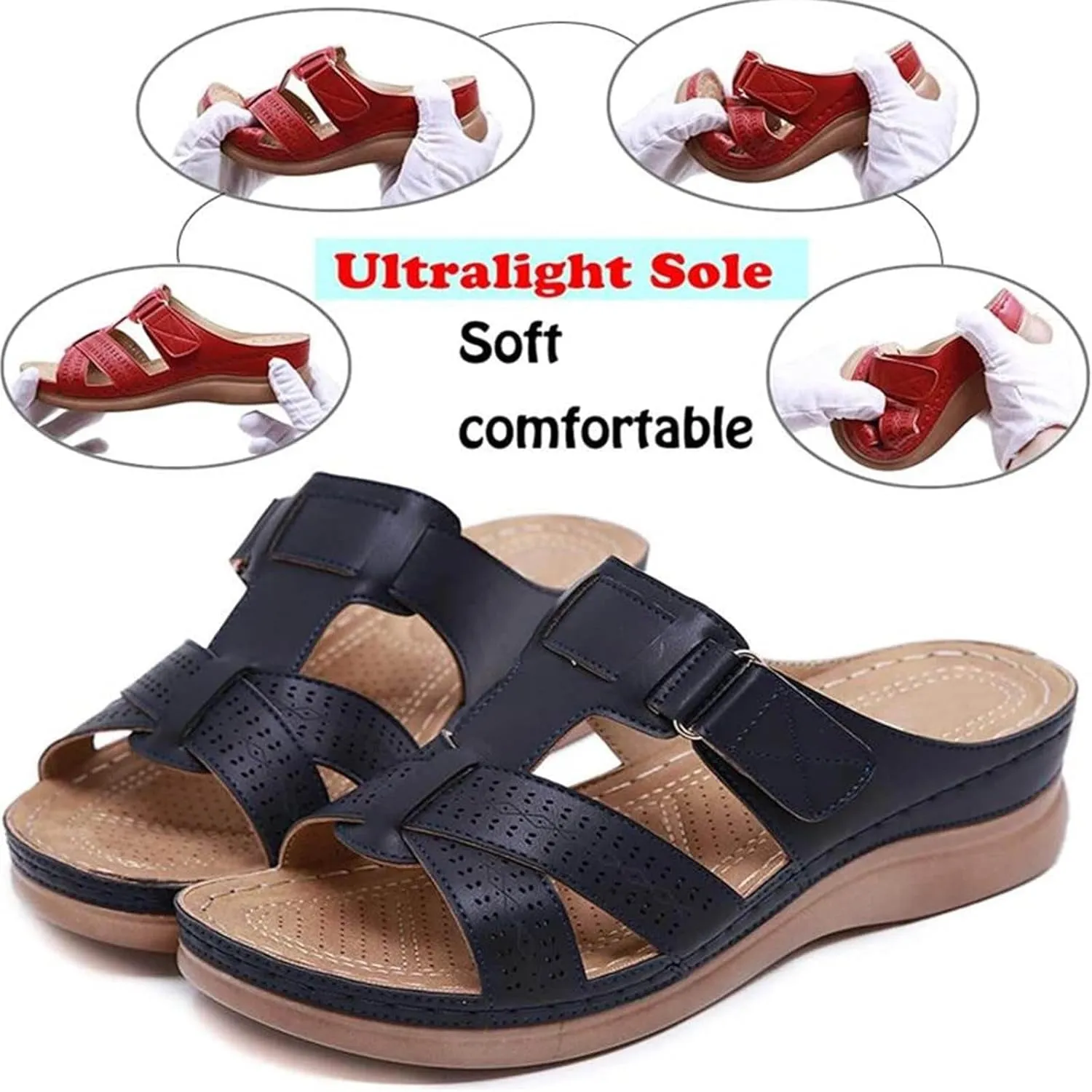 Orthopedic Sandals with Arch Support for Women Wedge Sandals Comfortable Walking Cushion Footbed Platform Dressy Summer Slip on Casual Shoes
