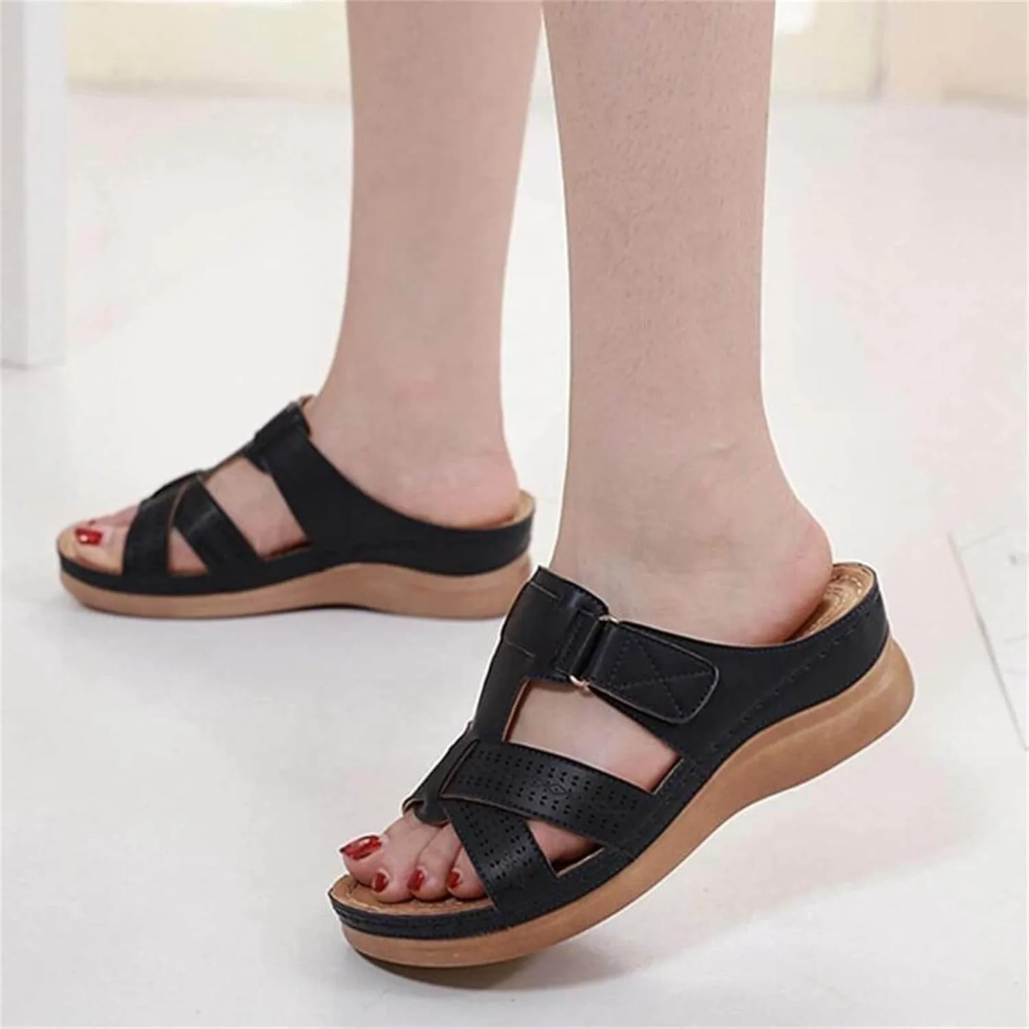 Orthopedic Sandals with Arch Support for Women Wedge Sandals Comfortable Walking Cushion Footbed Platform Dressy Summer Slip on Casual Shoes