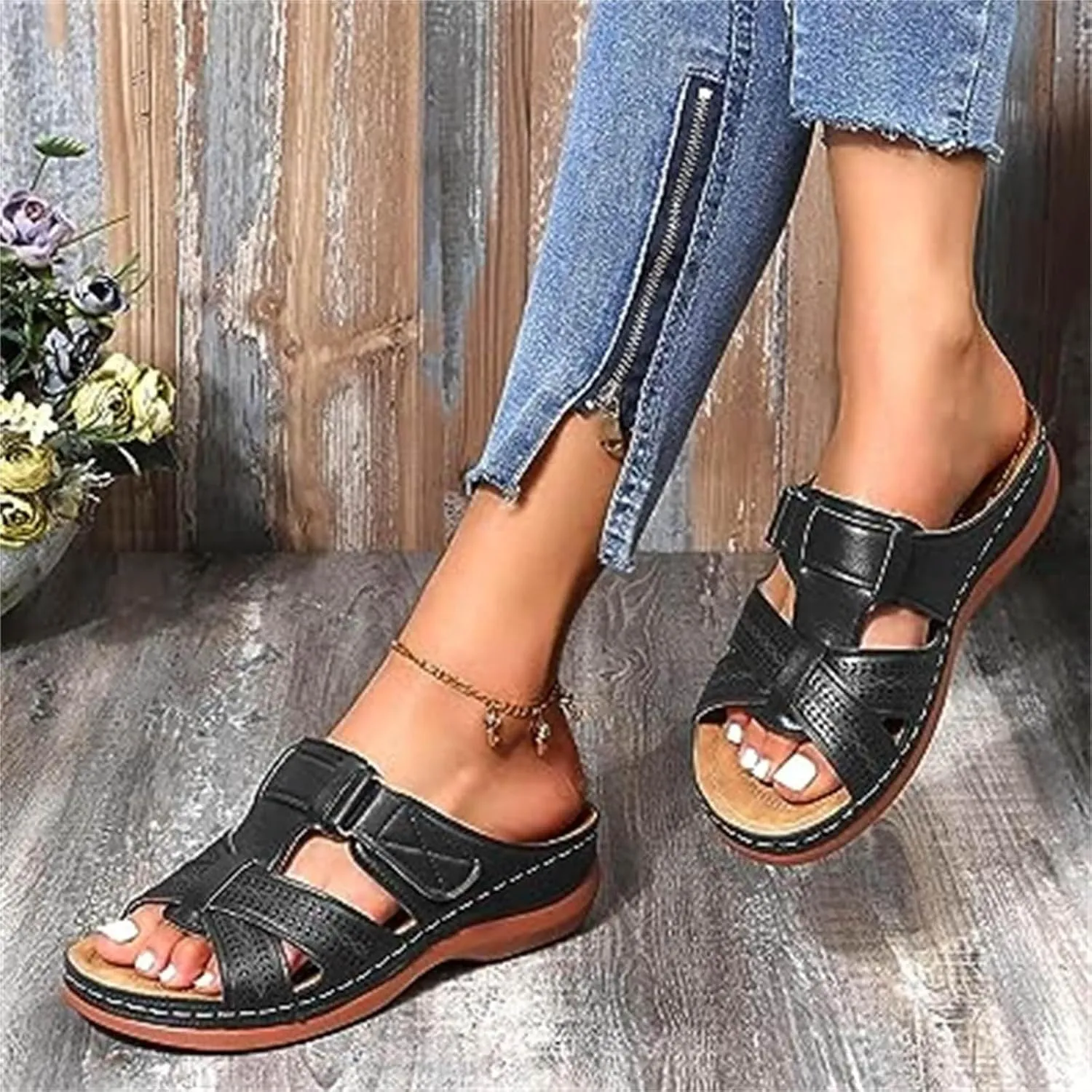 Orthopedic Sandals with Arch Support for Women Wedge Sandals Comfortable Walking Cushion Footbed Platform Dressy Summer Slip on Casual Shoes