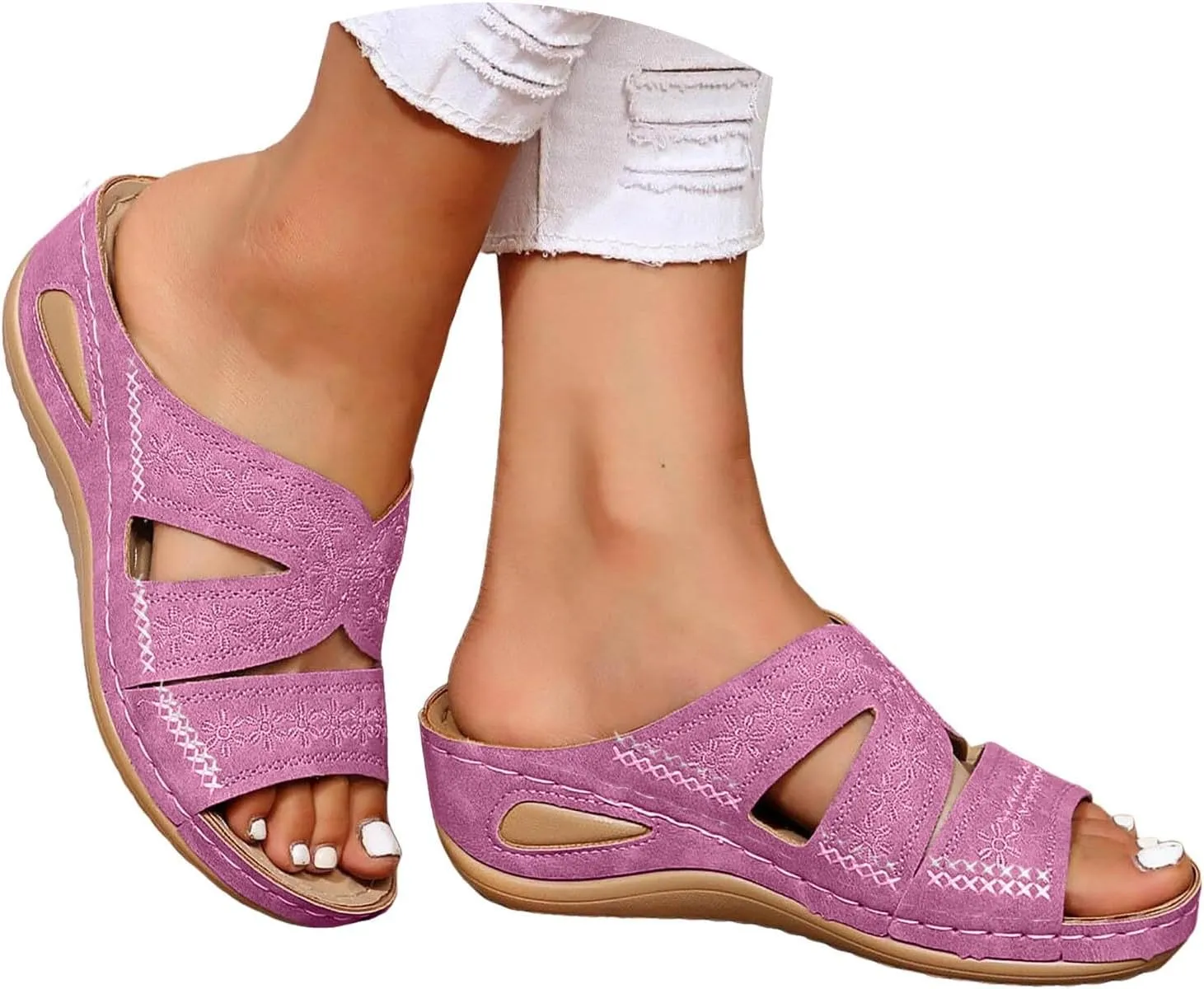 Orthopedic Wedge Sandals for Women Dressy Summer 2025 Comfortable Open Toe Platform Sandals Flat Hollow Out Casual Boho Slip on Beach Sandals Dress Outdoor Shoes Sandalias OrtopDicas Para Mujer