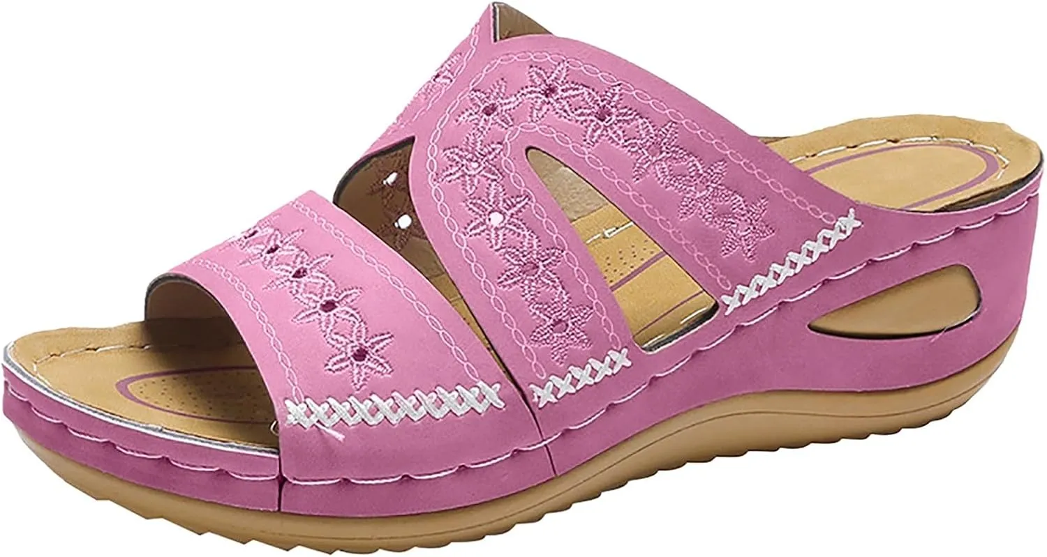 Orthopedic Wedge Sandals for Women Dressy Summer 2025 Comfortable Open Toe Platform Sandals Flat Hollow Out Casual Boho Slip on Beach Sandals Dress Outdoor Shoes Sandalias OrtopDicas Para Mujer