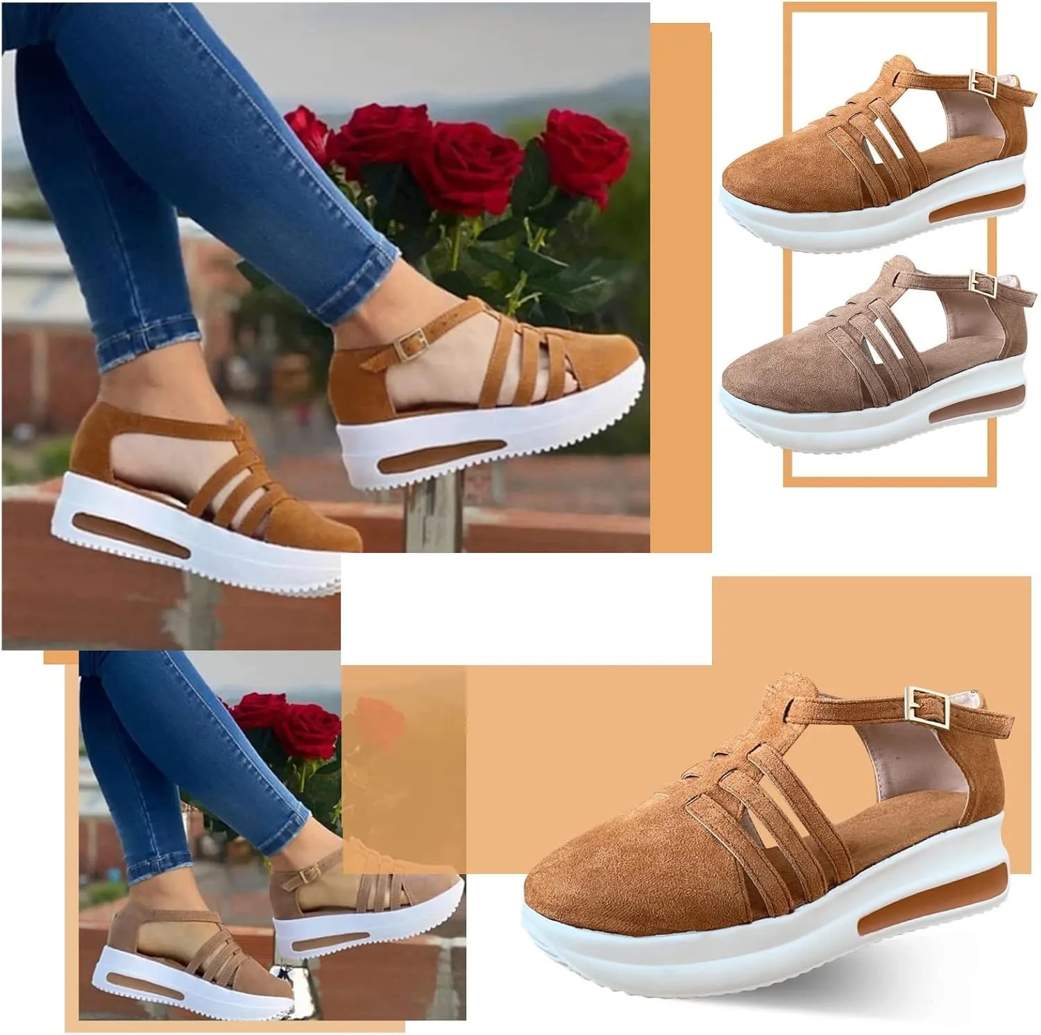 Orthopedic Wedge Sandals for Women Summer Dressy Closed Toe Ankle Strap Platform Sneakers Cutout Low Wedges Slip on Sandals Comfortable Outdoor Shoes 