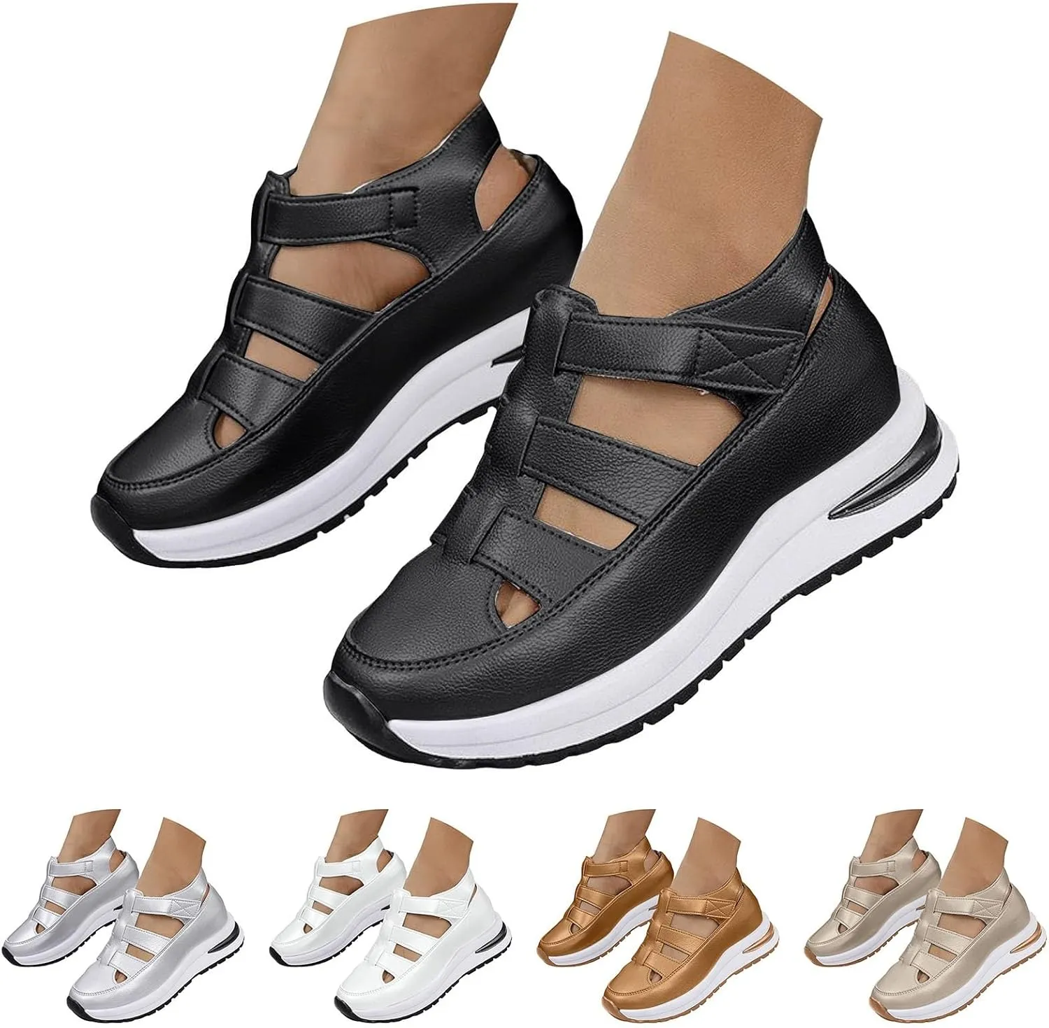 Orthopedic Wedge Sandals for Women Summer Dressy Closed Toe Ankle Strap Platform Sneakers Cutout Low Wedges Slip on Sandals Comfortable Outdoor Shoes 