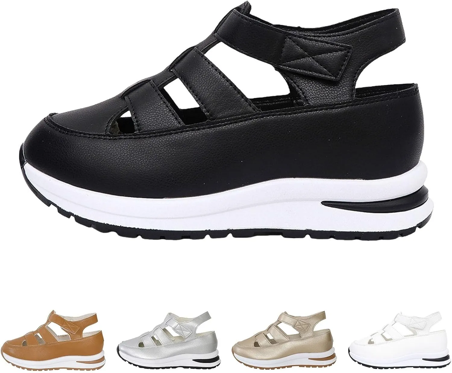 Orthopedic Wedge Sandals for Women Summer Dressy Closed Toe Ankle Strap Platform Sneakers Cutout Low Wedges Slip on Sandals Comfortable Outdoor Shoes 