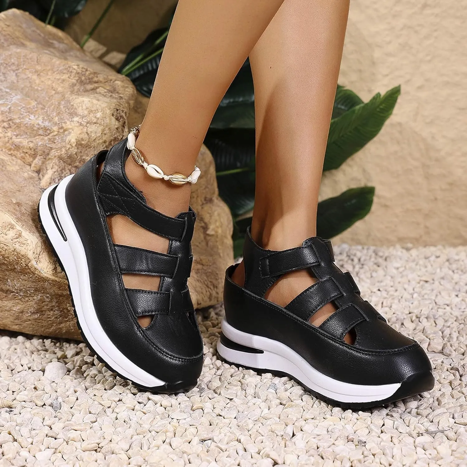 Orthopedic Wedge Sandals for Women Summer Dressy Closed Toe Ankle Strap Platform Sneakers Cutout Low Wedges Slip on Sandals Comfortable Outdoor Shoes 