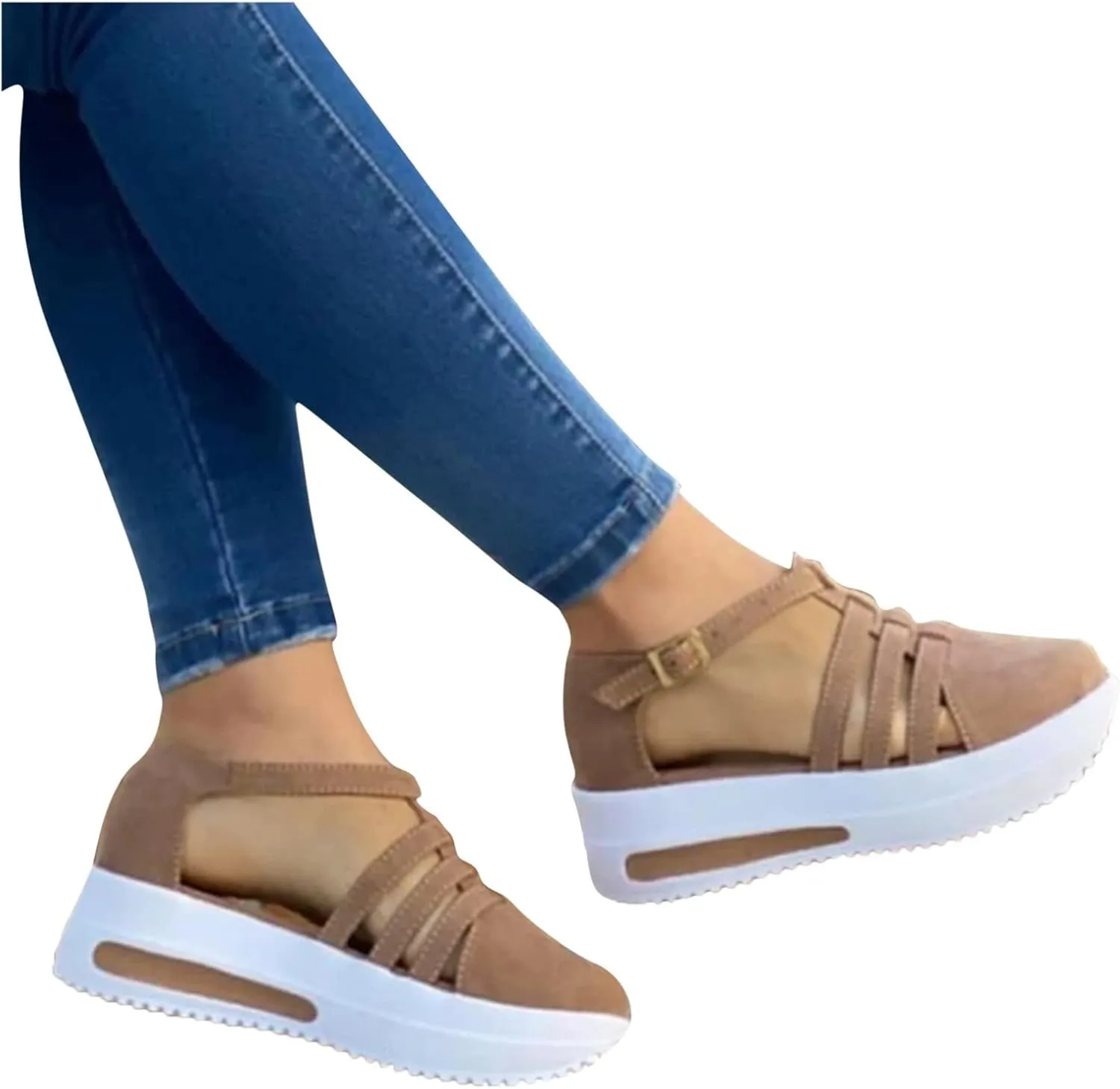 Orthopedic Wedge Sandals for Women Summer Dressy Closed Toe Ankle Strap Platform Sneakers Cutout Low Wedges Slip on Sandals Comfortable Outdoor Shoes 