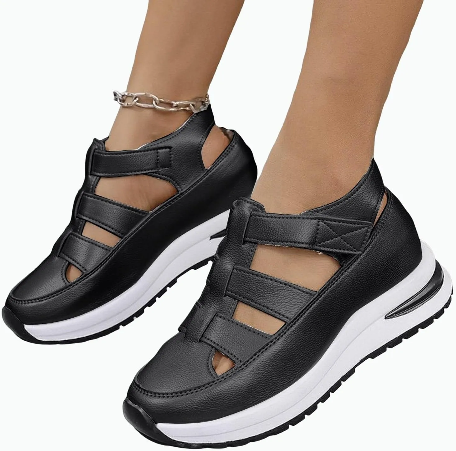 Orthopedic Wedge Sandals for Women Summer Dressy Closed Toe Ankle Strap Platform Sneakers Cutout Low Wedges Slip on Sandals Comfortable Outdoor Shoes 