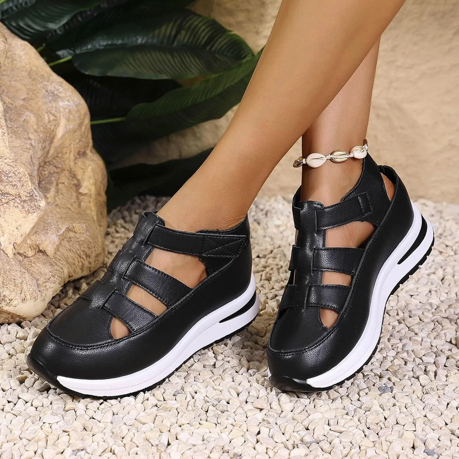 Orthopedic Wedge Sandals for Women Summer Dressy Closed Toe Ankle Strap Platform Sneakers Cutout Low Wedges Slip on Sandals Comfortable Outdoor Shoes 