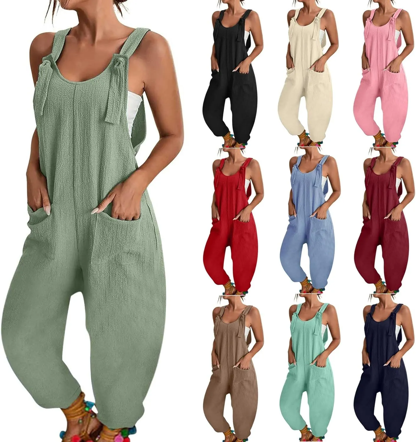 Overalls for Women Loose Fit Casual Dressy Jumpsuit Sleeveless Baggy Harem Pants Romper Jumpers 2025 Trendy Outfits
