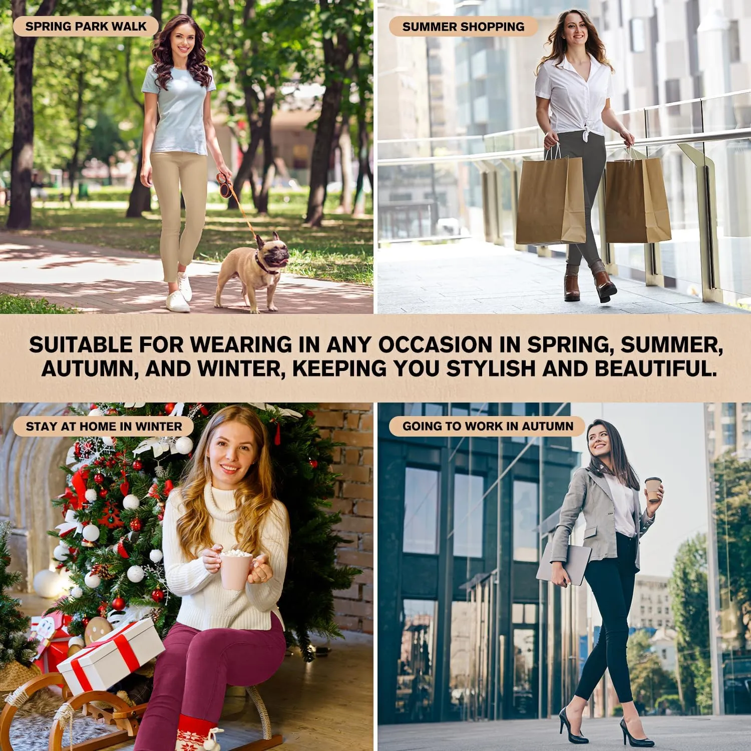 Pants for Women, Comfort Stretch Skinny Slim Dress Pants, Skinny High Waist Pull on Pants with Pockets