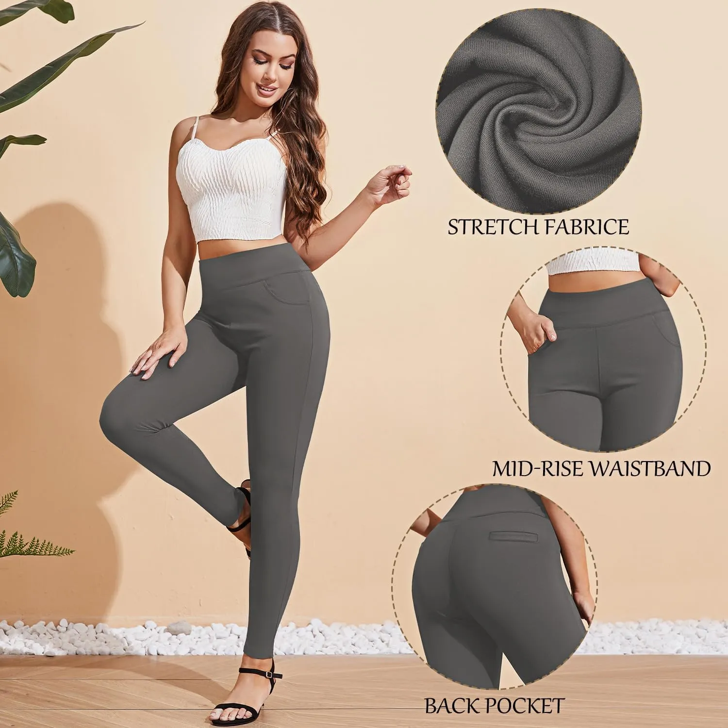 Pants for Women, Comfort Stretch Skinny Slim Dress Pants, Skinny High Waist Pull on Pants with Pockets