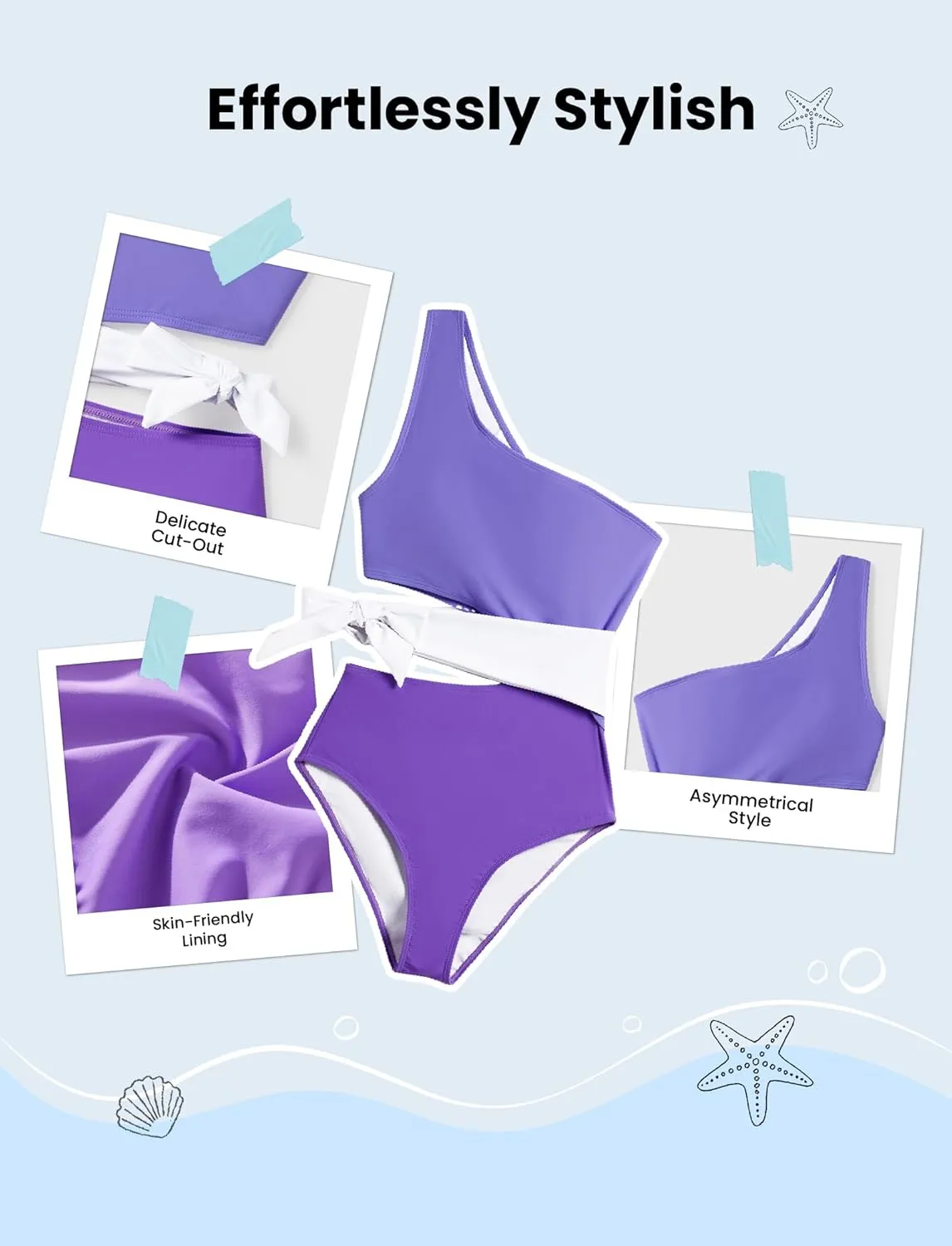 PATPAT Family Matching Swimsuits Mommy and Me One Shoulder Cutout Colorblock Bathing Suits One Piece Swimwear Sets