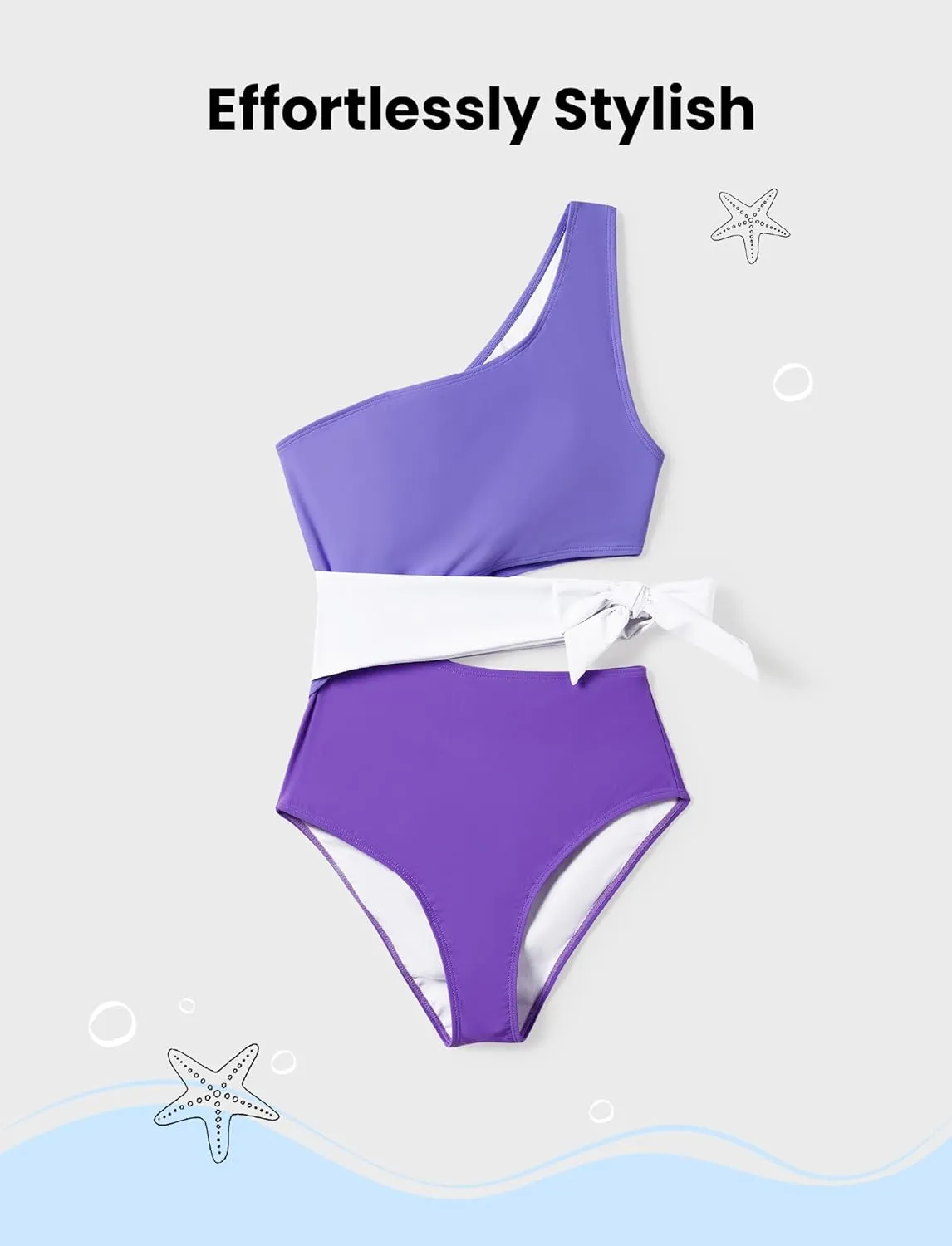 PATPAT Family Matching Swimsuits Mommy and Me One Shoulder Cutout Colorblock Bathing Suits One Piece Swimwear Sets