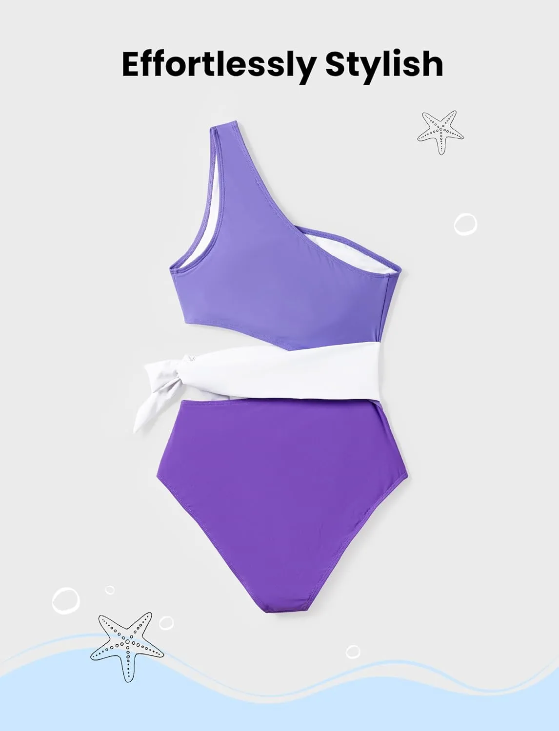 PATPAT Family Matching Swimsuits Mommy and Me One Shoulder Cutout Colorblock Bathing Suits One Piece Swimwear Sets