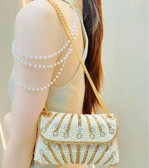 Pearl Rhinestones Clutch Purses for Women with Chain Strap Sparkly Evening Bags Crossbody Purse for Cocktail Prom Wedding