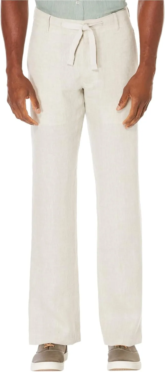 Perry Ellis Men's 100% Linen Drawstring Pants, Lightweight Breathable Fabric, Flat Front, Quarter Top Pockets, Regular Fit