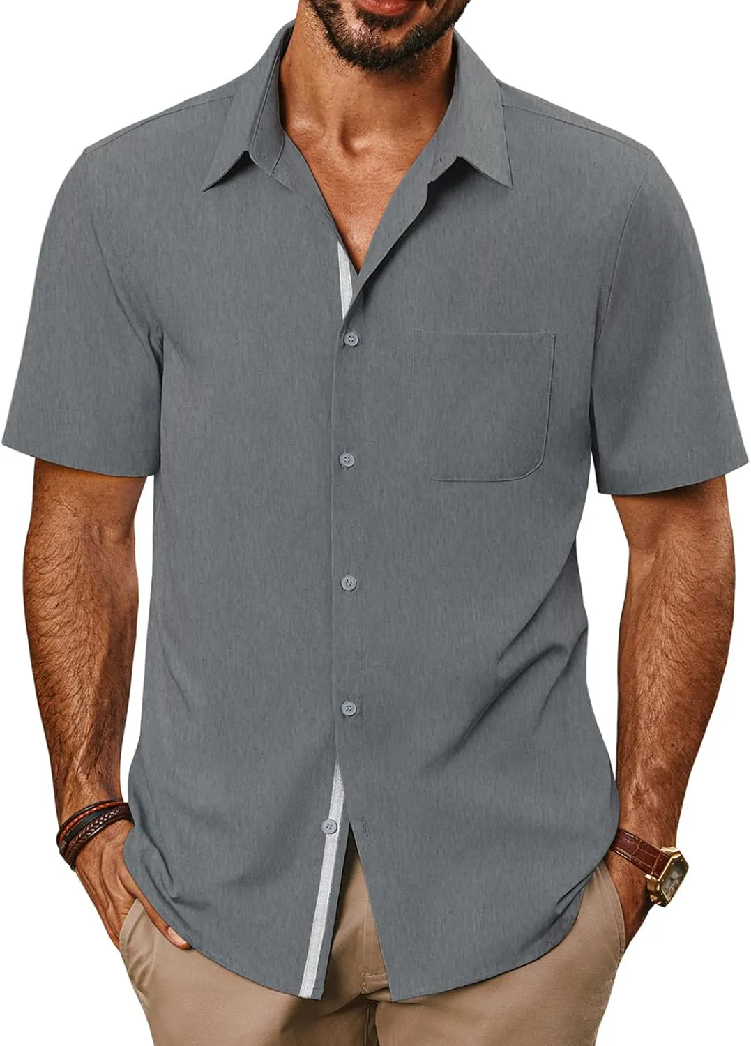 PJ PAUL JONES Men's Casual Shirts Short Sleeve Button Down Shirts Summer Wrinkle-Free Shirts with Pocket